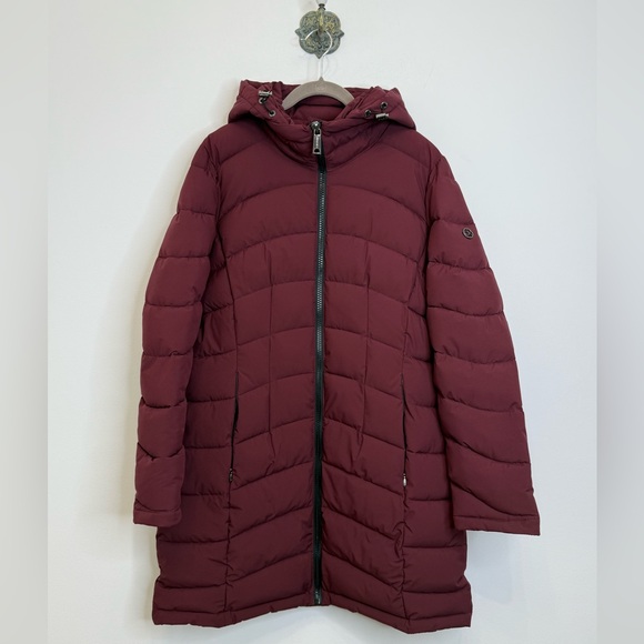 Calvin Klein Burgundy Infinite Stretch Sorona Aura Parka Puffer Women Large NWT